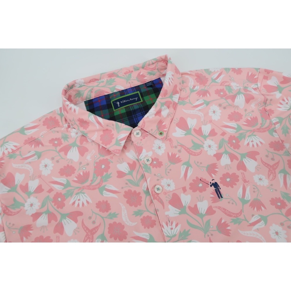 William Murray Golf In Bloom Polo Mens XL Pink Floral Performance Stretch Shirt